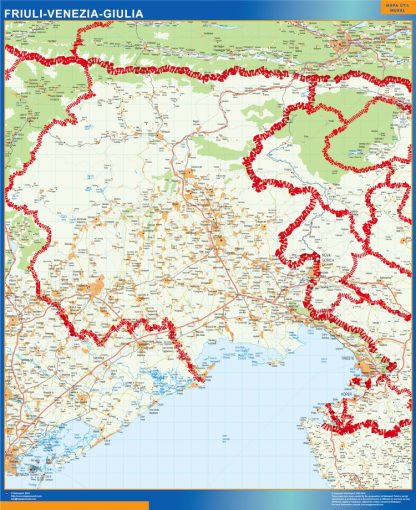 Mapa región Friuli Venezia Giulia enmarcado plastificado 