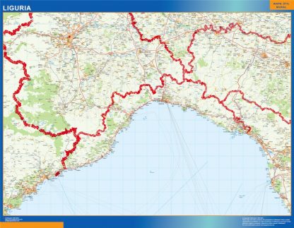 Mapa región Liguria enmarcado plastificado 