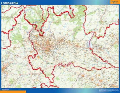 Mapa región Lombardia enmarcado plastificado 