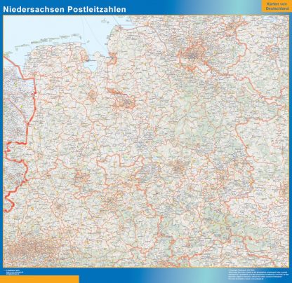 Mapa región Niedersachsen codigos postales enmarcado plastificado 