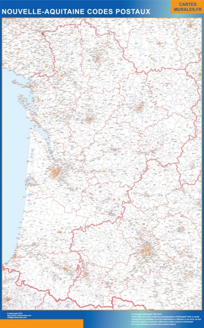 Mapa región Nouvelle Aquitaine postal enmarcado plastificado 