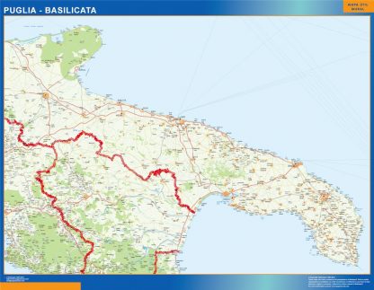 Mapa región Puglia enmarcado plastificado 