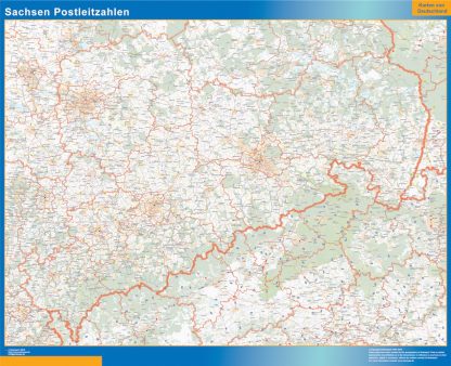 Mapa región Sachsen codigos postales enmarcado plastificado 