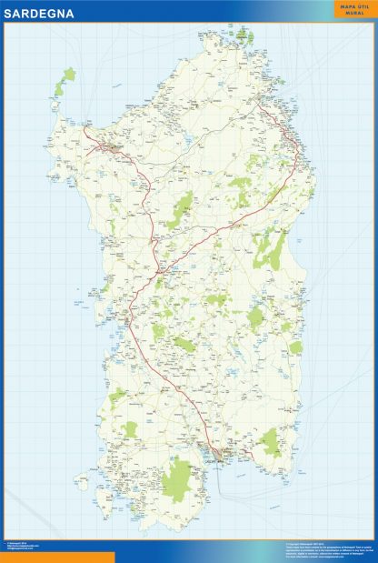 Mapa región Sardegna enmarcado plastificado 