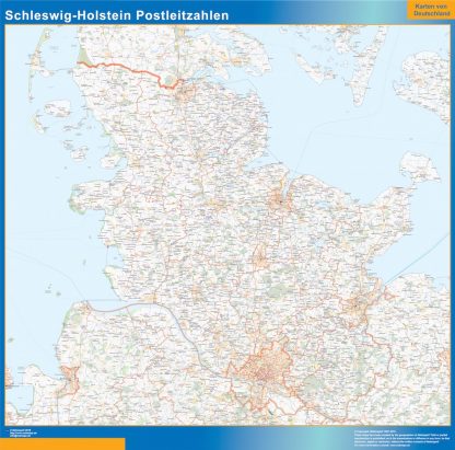 Mapa región Schleswig-Holstein codigos postales enmarcado plastificado 