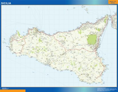 Mapa región Sicilia enmarcado plastificado 