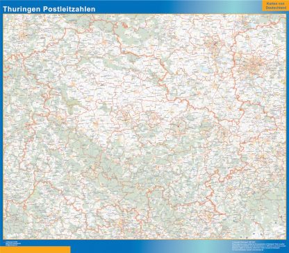 Mapa región Turingia codigos postales enmarcado plastificado 