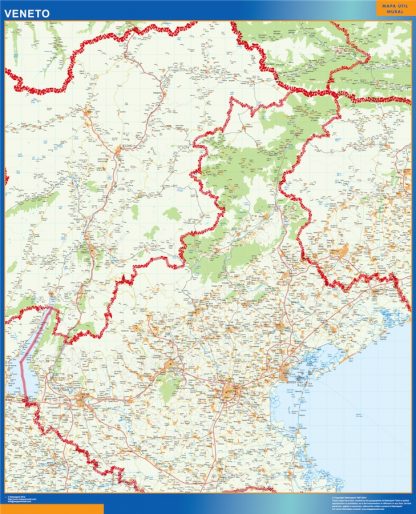 Mapa región Veneto enmarcado plastificado 