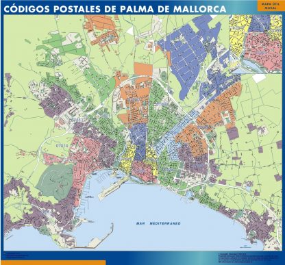 Palma de Mallorca códigos postales enmarcado plastificado 