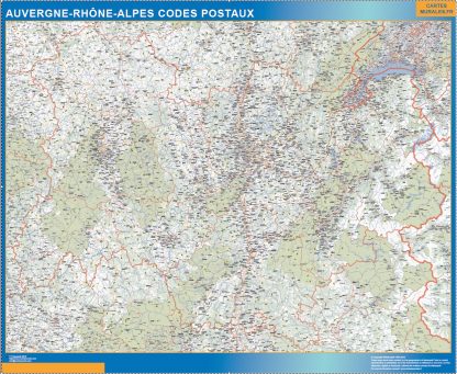 Región Auvergne-Rhone-Alpes codigos postales enmarcado plastificado 