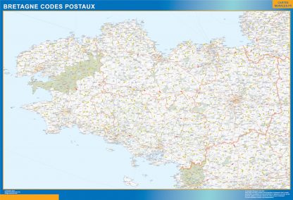 Región Bretagne codigos postales enmarcado plastificado 