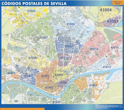 Sevilla códigos postales enmarcado plastificado 